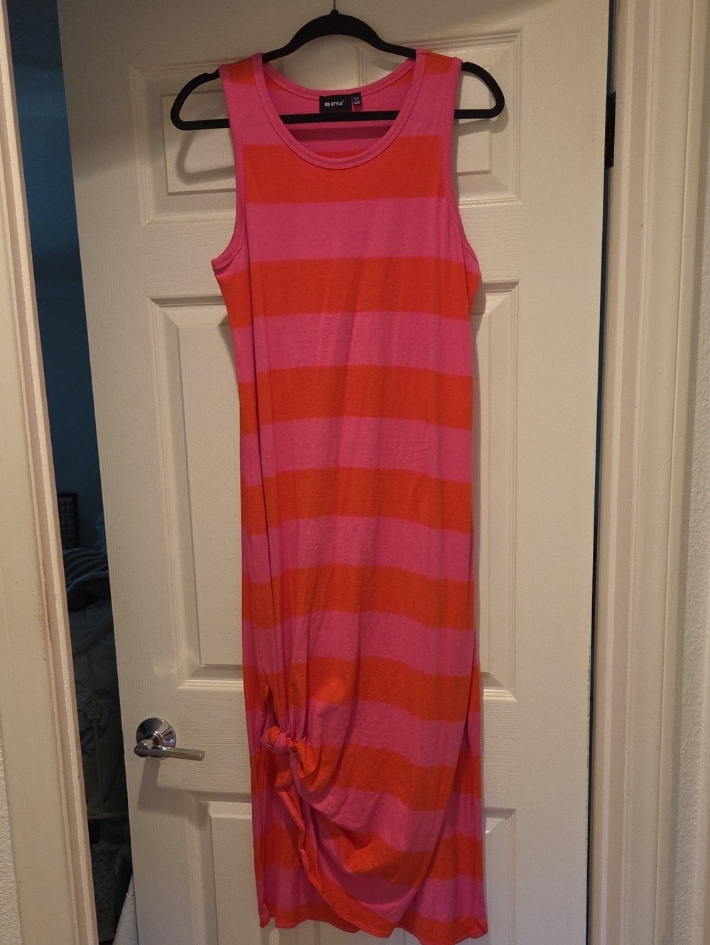 RD Style Striped Tank Midi Dress - Pink & Orange